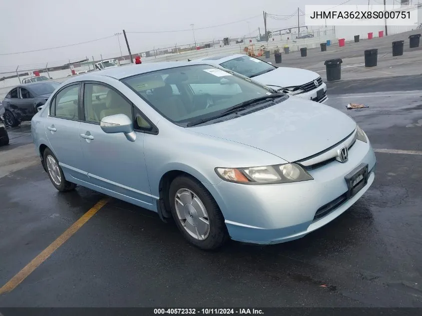 2008 Honda Civic Hybrid VIN: JHMFA362X8S000751 Lot: 40572332