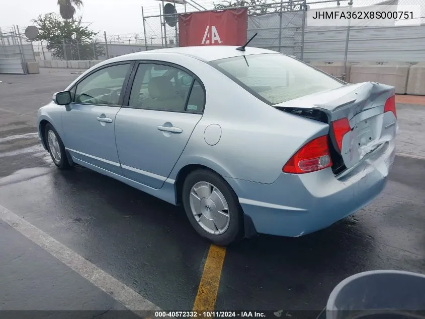 2008 Honda Civic Hybrid VIN: JHMFA362X8S000751 Lot: 40572332