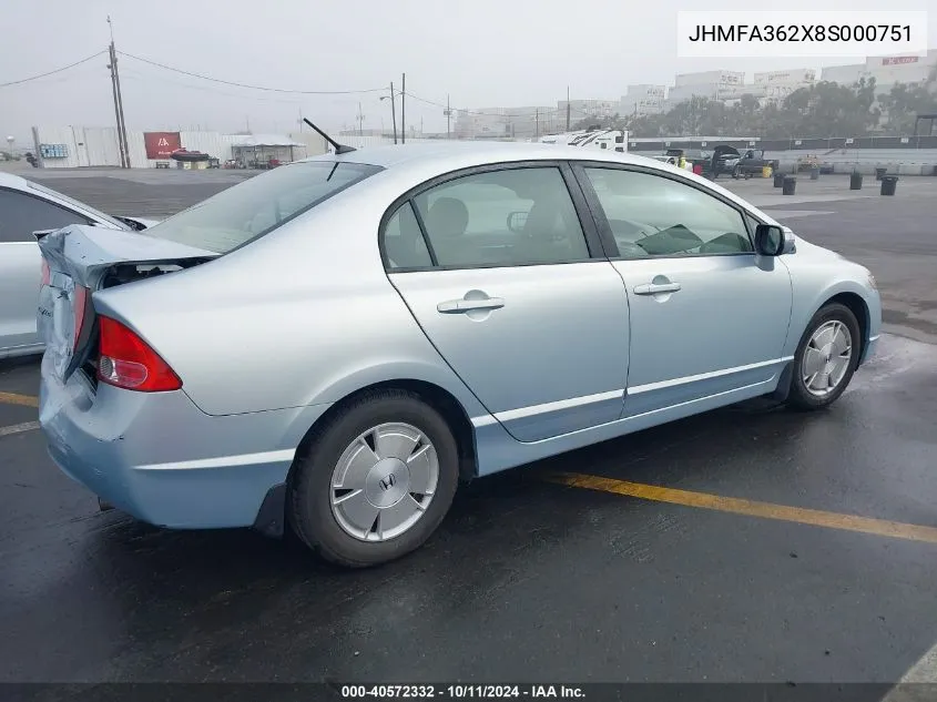 2008 Honda Civic Hybrid VIN: JHMFA362X8S000751 Lot: 40572332