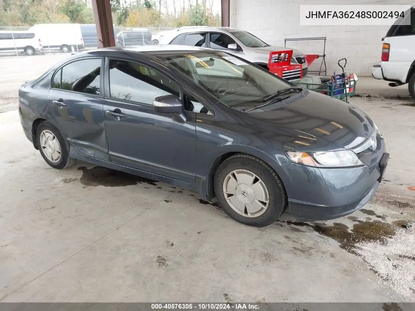 2008 Honda Civic Hybrid VIN: JHMFA36248S002494 Lot: 40576305