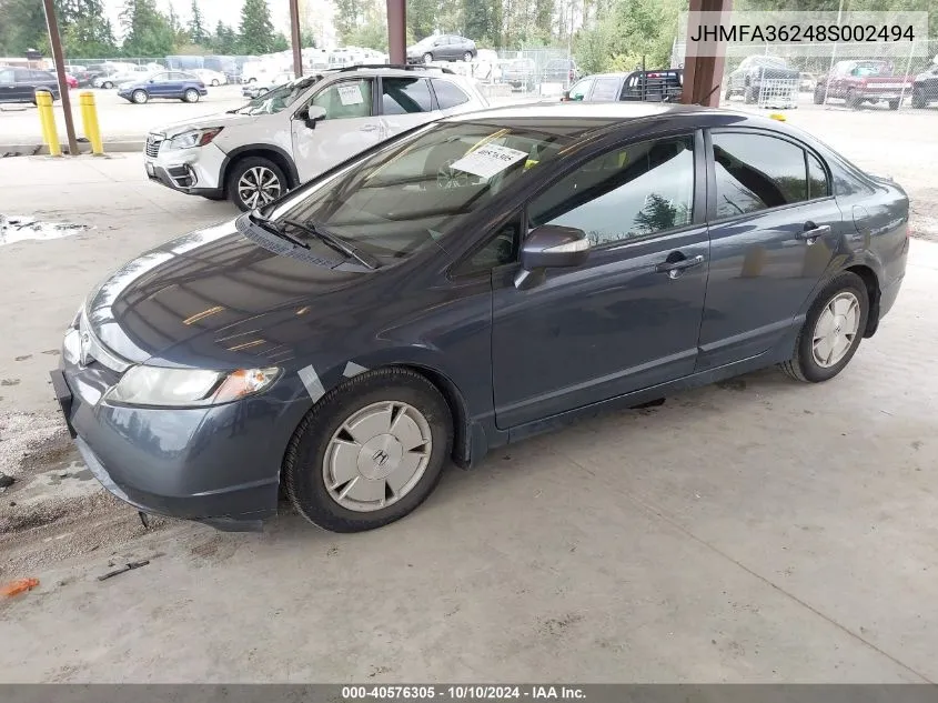 2008 Honda Civic Hybrid VIN: JHMFA36248S002494 Lot: 40576305