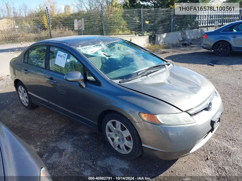 2008 Honda Civic Lx VIN: 1HGFA16578L100561 Lot: 40582791