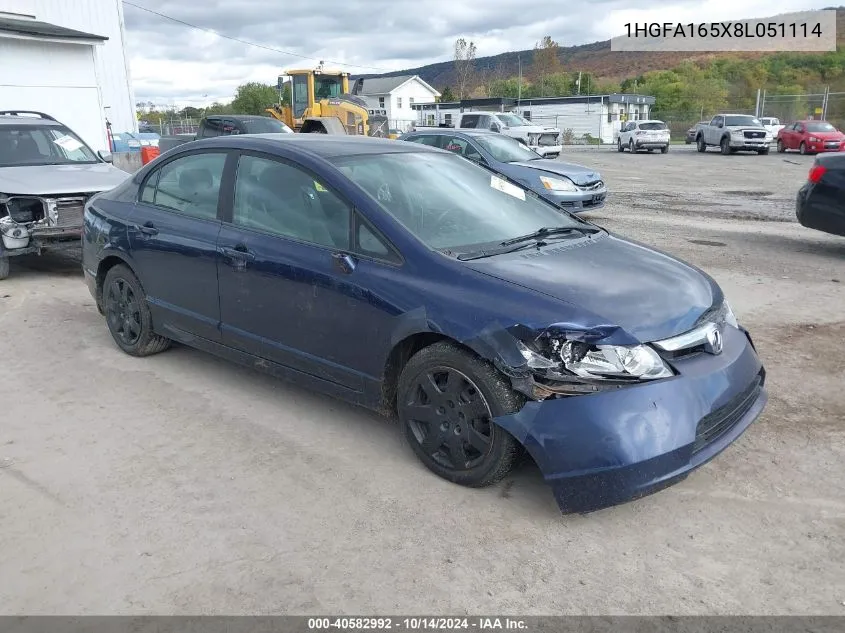 2008 Honda Civic Lx VIN: 1HGFA165X8L051114 Lot: 40582992