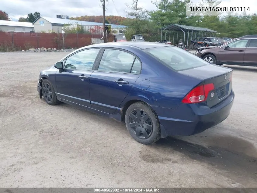 2008 Honda Civic Lx VIN: 1HGFA165X8L051114 Lot: 40582992