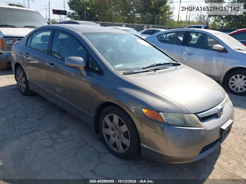 2008 Honda Civic Lx VIN: 2HGFA16528H317142 Lot: 40590098