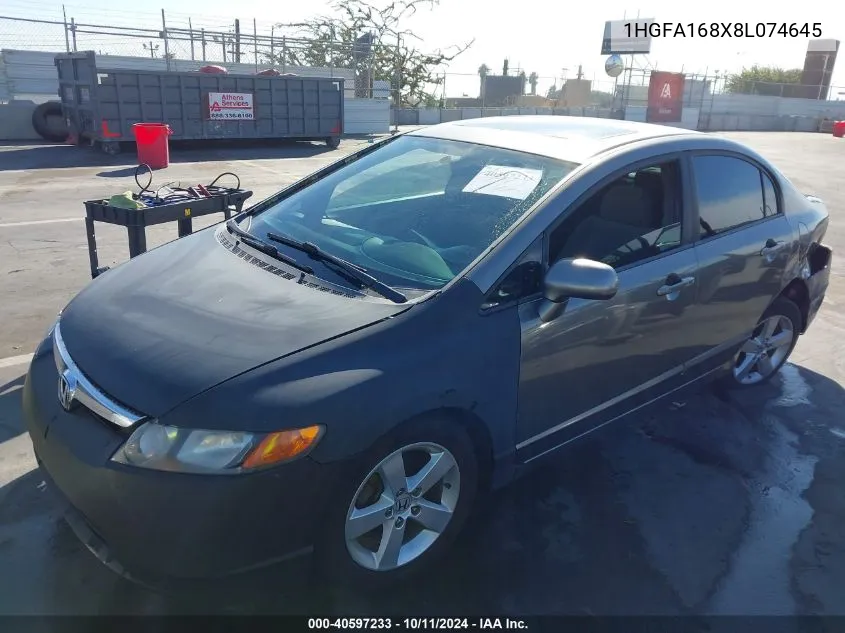 2008 Honda Civic Ex VIN: 1HGFA168X8L074645 Lot: 40597233