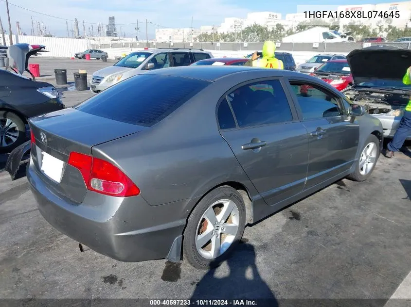 2008 Honda Civic Ex VIN: 1HGFA168X8L074645 Lot: 40597233