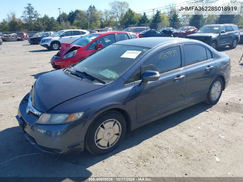 2008 Honda Civic Hybrid Hybrid VIN: JHMFA36228S018919 Lot: 40609039