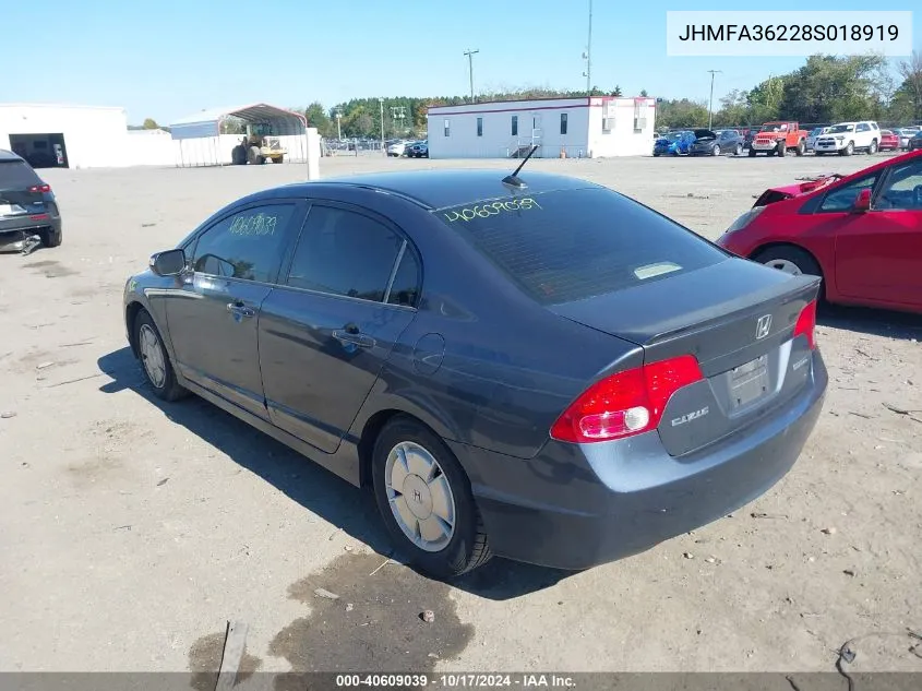 2008 Honda Civic Hybrid Hybrid VIN: JHMFA36228S018919 Lot: 40609039