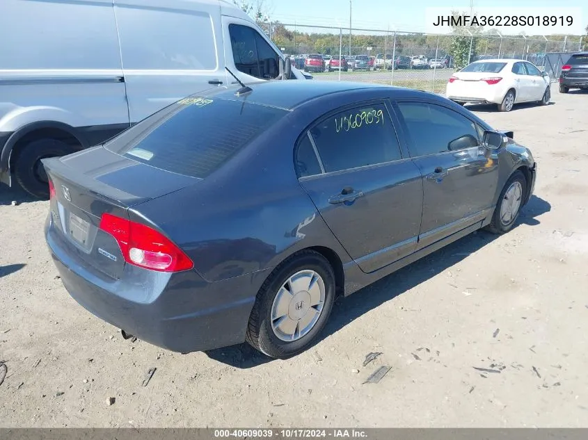 2008 Honda Civic Hybrid Hybrid VIN: JHMFA36228S018919 Lot: 40609039