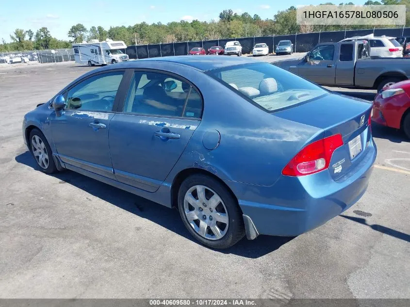 2008 Honda Civic Lx VIN: 1HGFA16578L080506 Lot: 40609580