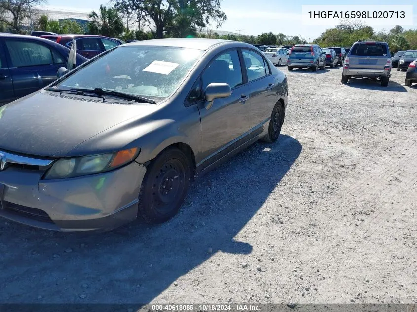 2008 Honda Civic Lx VIN: 1HGFA16598L020713 Lot: 40618085