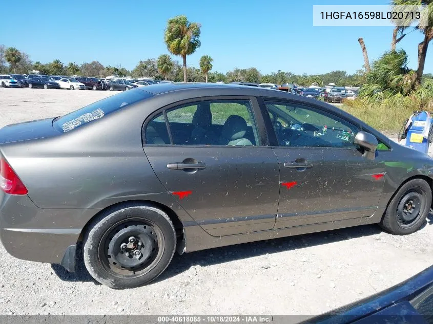 2008 Honda Civic Lx VIN: 1HGFA16598L020713 Lot: 40618085