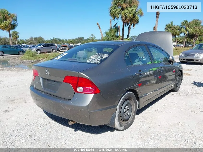 2008 Honda Civic Lx VIN: 1HGFA16598L020713 Lot: 40618085