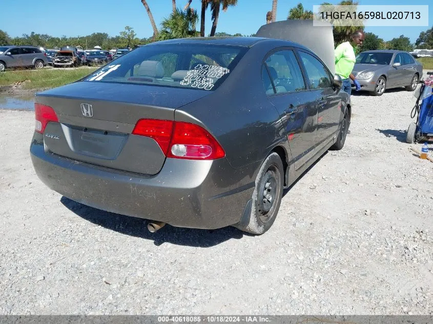 2008 Honda Civic Lx VIN: 1HGFA16598L020713 Lot: 40618085