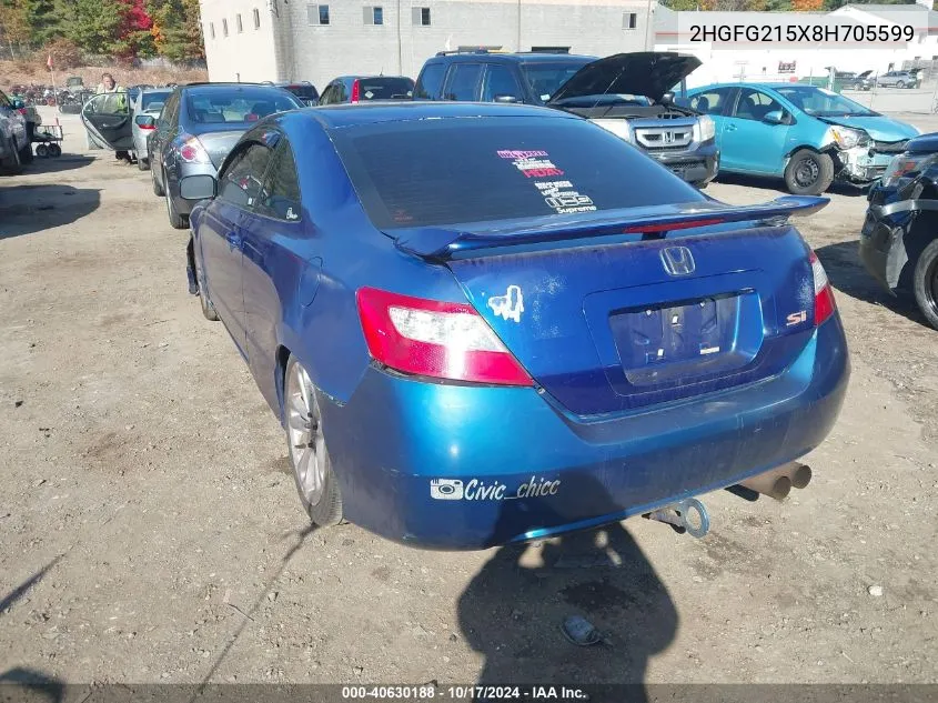 2008 Honda Civic Si VIN: 2HGFG215X8H705599 Lot: 40630188