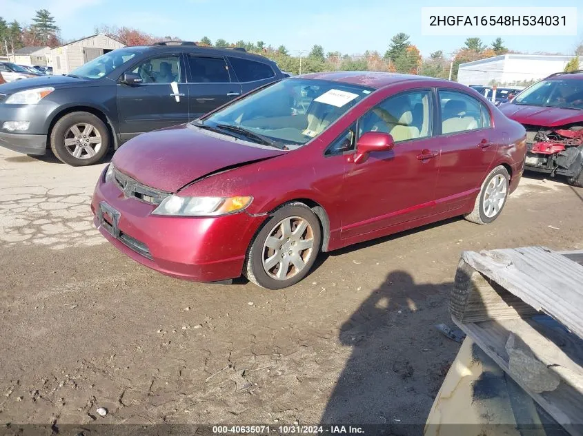 2008 Honda Civic Lx VIN: 2HGFA16548H534031 Lot: 40635071