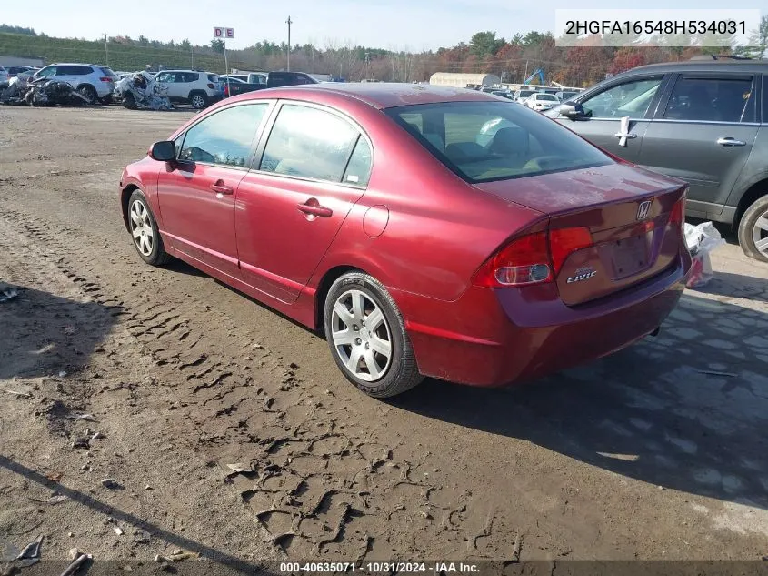 2008 Honda Civic Lx VIN: 2HGFA16548H534031 Lot: 40635071