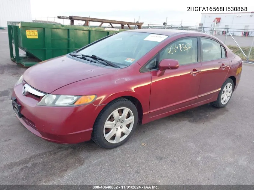 2008 Honda Civic Lx VIN: 2HGFA16568H530868 Lot: 40648862