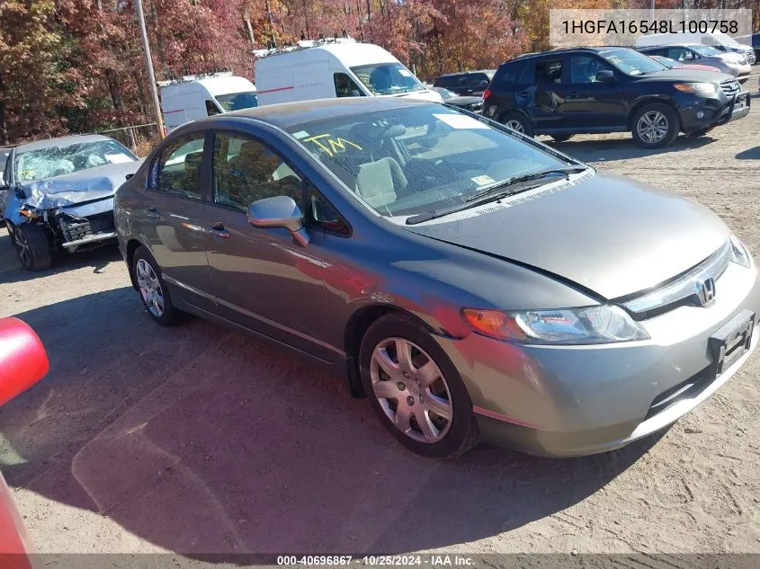 1HGFA16548L100758 2008 Honda Civic Lx