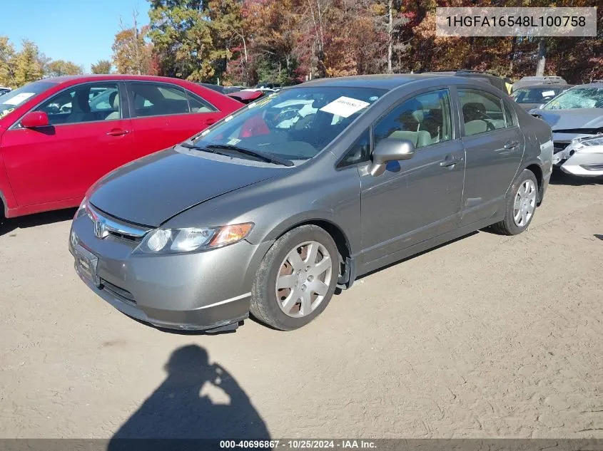 1HGFA16548L100758 2008 Honda Civic Lx