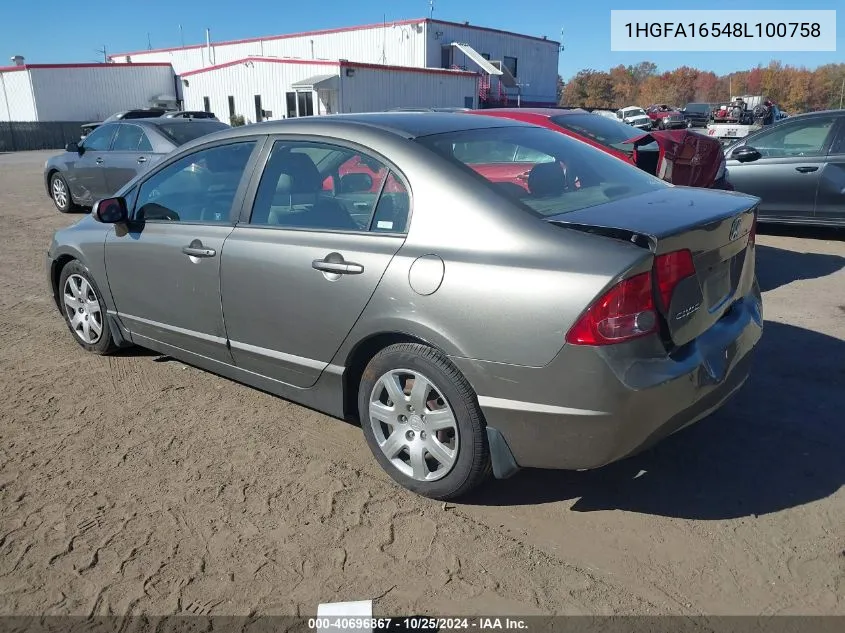 2008 Honda Civic Lx VIN: 1HGFA16548L100758 Lot: 40696867