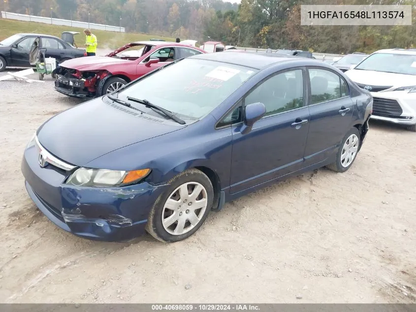 2008 Honda Civic Lx VIN: 1HGFA16548L113574 Lot: 40698059