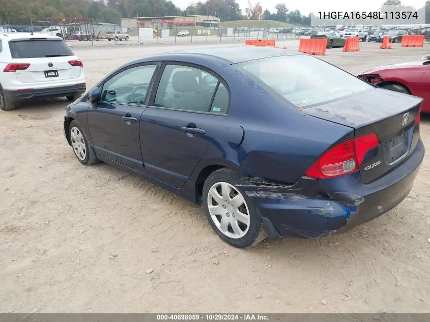 2008 Honda Civic Lx VIN: 1HGFA16548L113574 Lot: 40698059