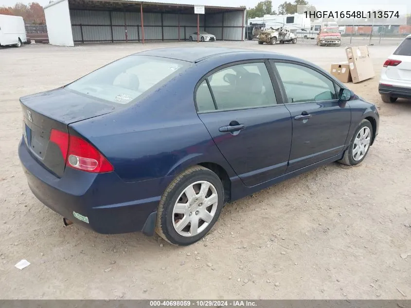 2008 Honda Civic Lx VIN: 1HGFA16548L113574 Lot: 40698059