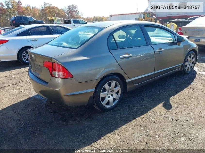 2008 Honda Civic Lx VIN: 2HGFA165X8H348767 Lot: 40704108