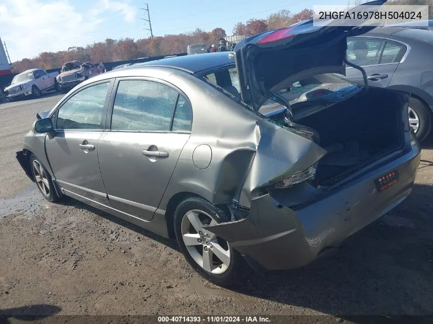 2008 Honda Civic Ex-L VIN: 2HGFA16978H504024 Lot: 40714393