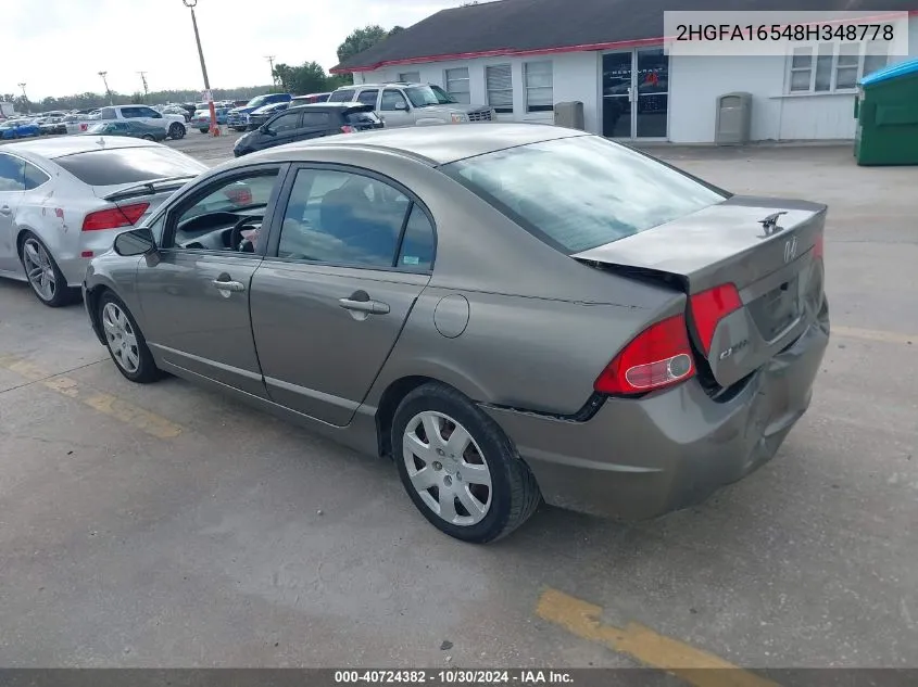 2008 Honda Civic Lx VIN: 2HGFA16548H348778 Lot: 40724382