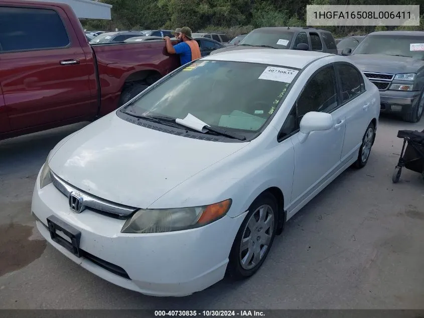 2008 Honda Civic Lx VIN: 1HGFA16508L006411 Lot: 40730835