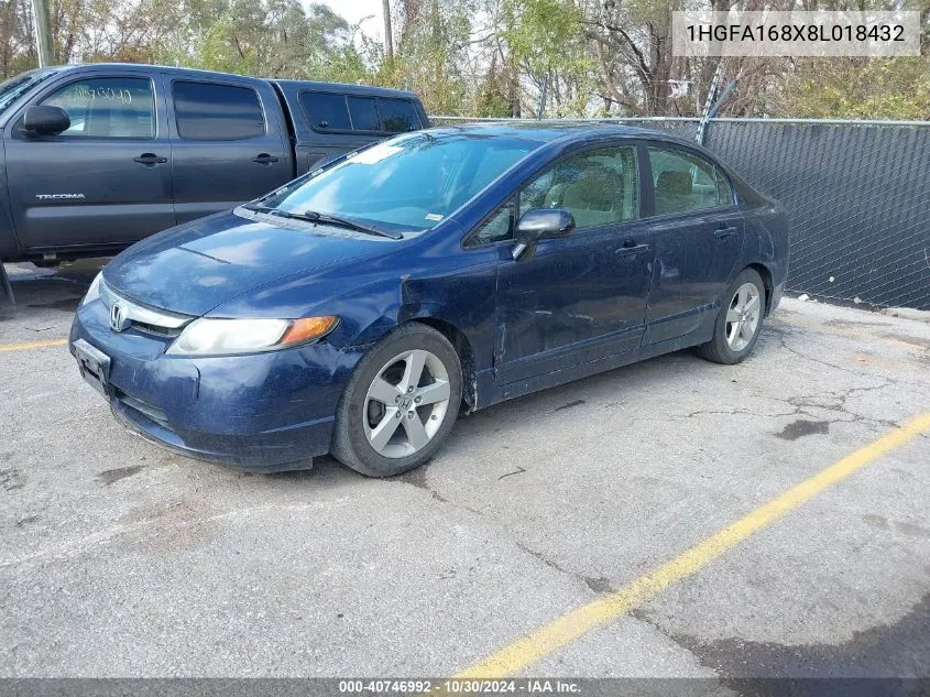 2008 Honda Civic Ex VIN: 1HGFA168X8L018432 Lot: 40746992