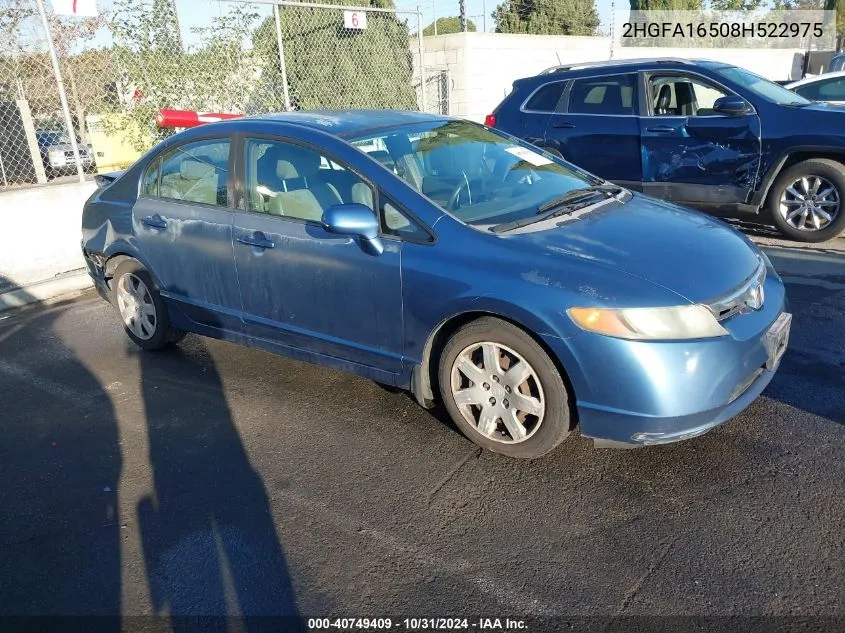 2008 Honda Civic Lx VIN: 2HGFA16508H522975 Lot: 40749409