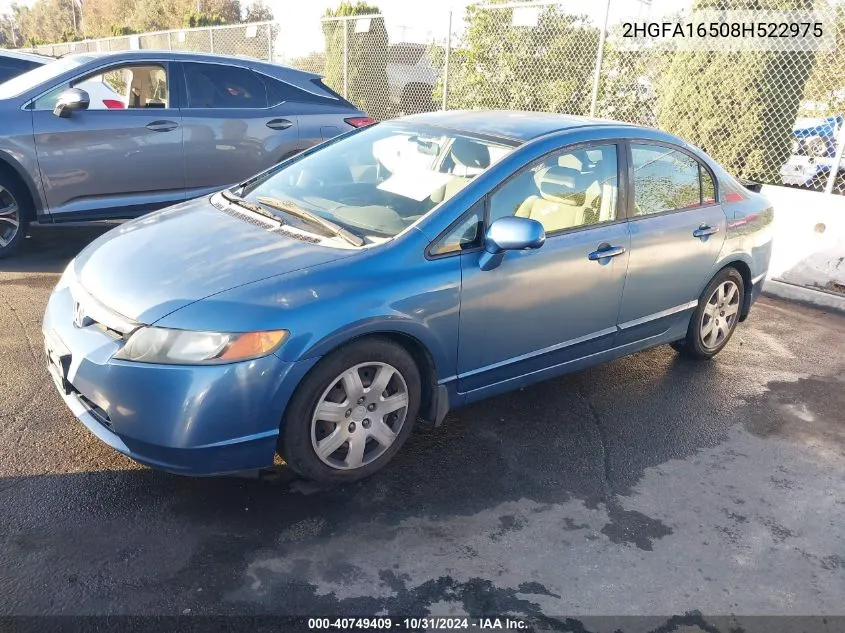 2008 Honda Civic Lx VIN: 2HGFA16508H522975 Lot: 40749409