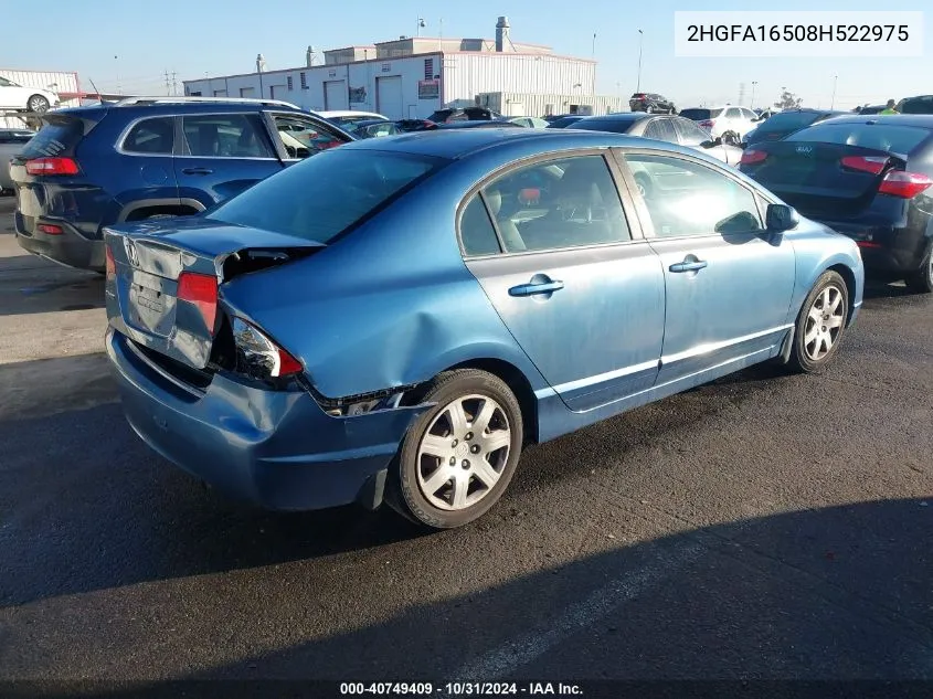 2008 Honda Civic Lx VIN: 2HGFA16508H522975 Lot: 40749409