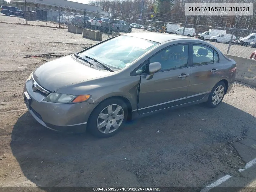 2008 Honda Civic Lx VIN: 2HGFA16578H318528 Lot: 40759926