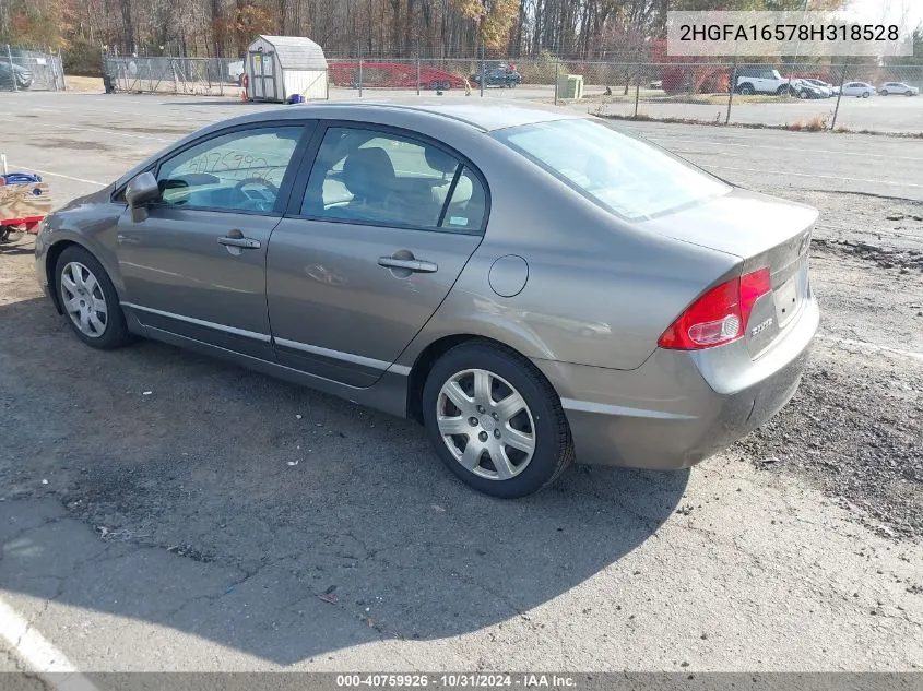 2008 Honda Civic Lx VIN: 2HGFA16578H318528 Lot: 40759926