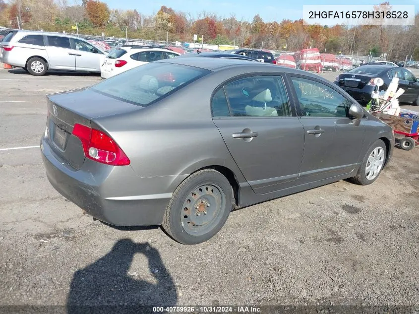 2008 Honda Civic Lx VIN: 2HGFA16578H318528 Lot: 40759926