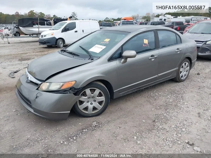 2008 Honda Civic Lx VIN: 1HGFA165X8L005587 Lot: 40764528