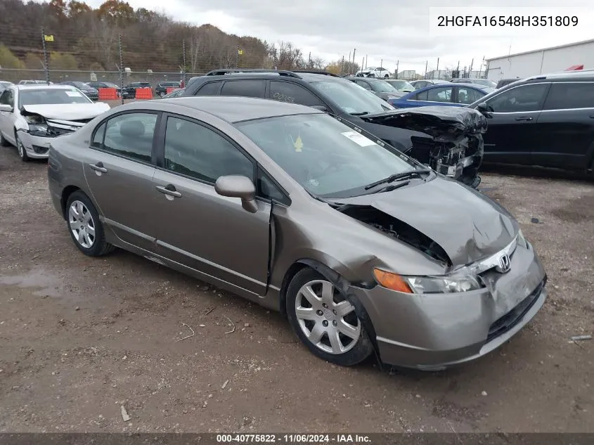 2008 Honda Civic Lx VIN: 2HGFA16548H351809 Lot: 40775822