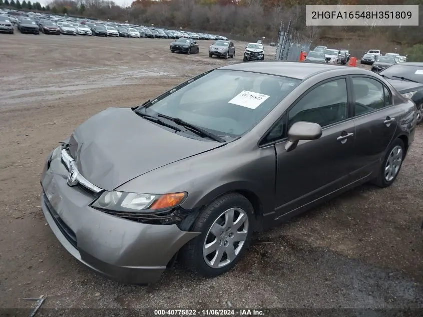 2008 Honda Civic Lx VIN: 2HGFA16548H351809 Lot: 40775822