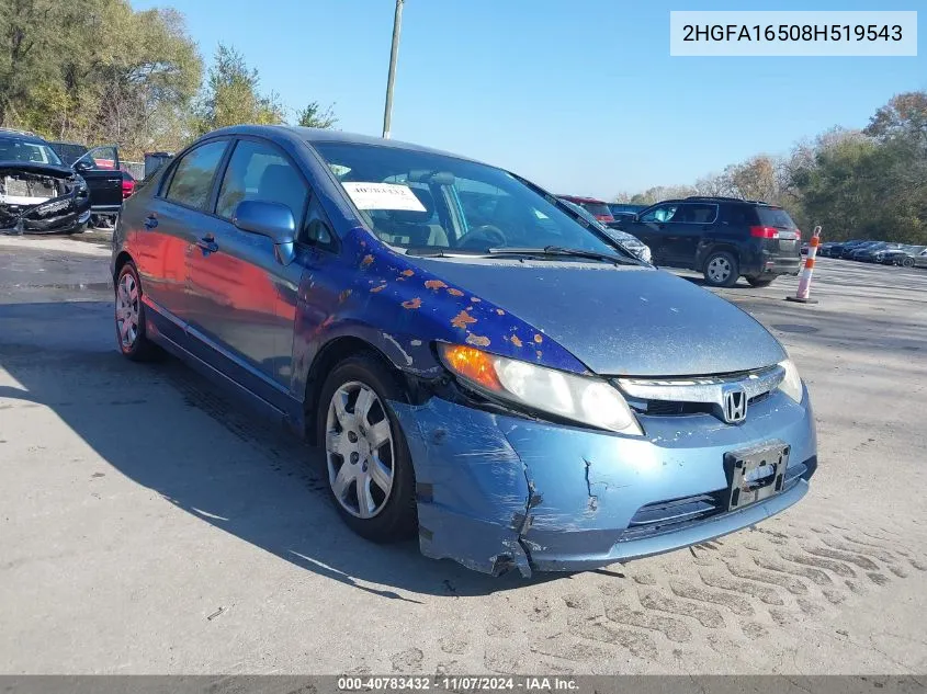 2008 Honda Civic Lx VIN: 2HGFA16508H519543 Lot: 40783432