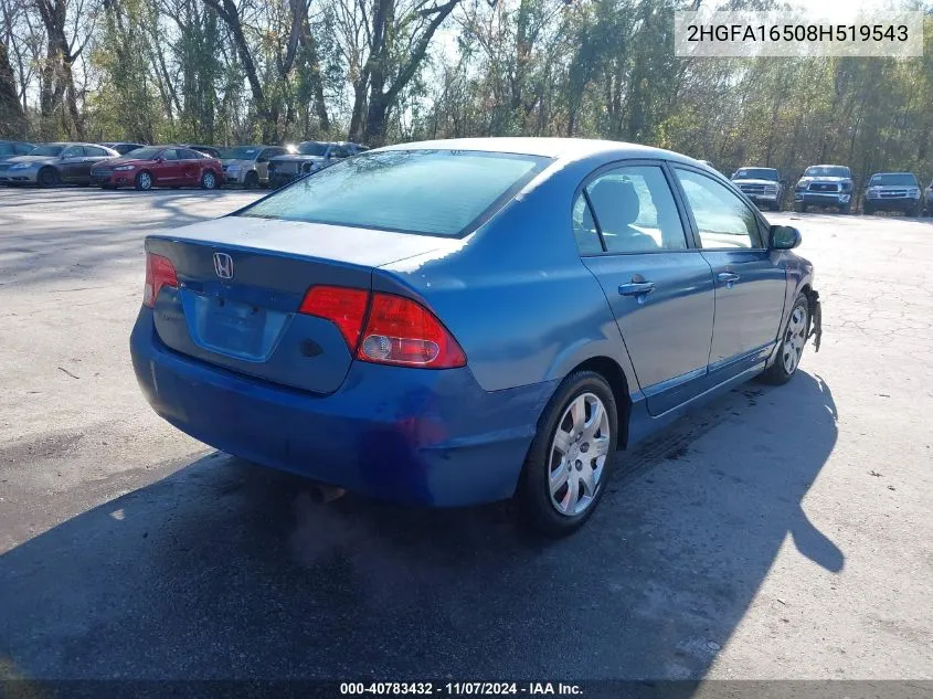 2008 Honda Civic Lx VIN: 2HGFA16508H519543 Lot: 40783432