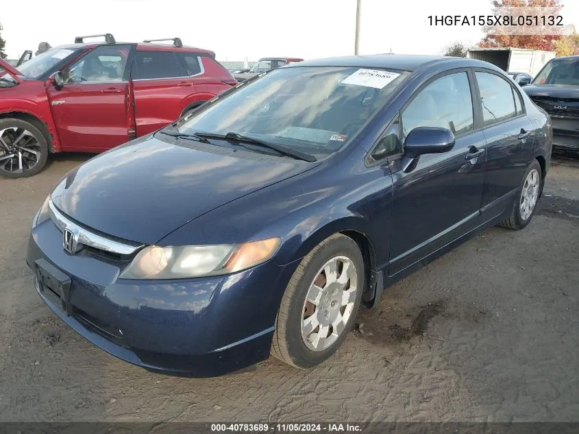 2008 Honda Civic Lx VIN: 1HGFA155X8L051132 Lot: 40783689