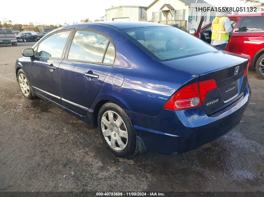 2008 Honda Civic Lx VIN: 1HGFA155X8L051132 Lot: 40783689