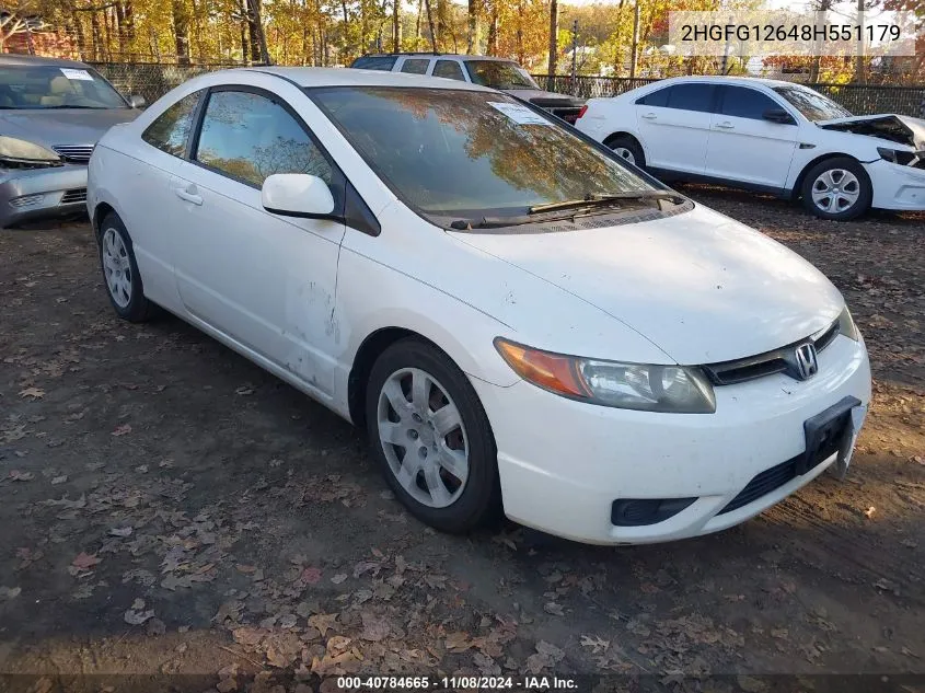 2008 Honda Civic Lx VIN: 2HGFG12648H551179 Lot: 40784665