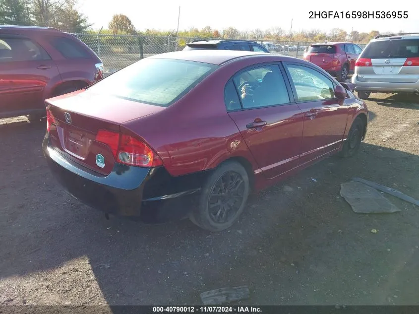 2HGFA16598H536955 2008 Honda Civic Lx