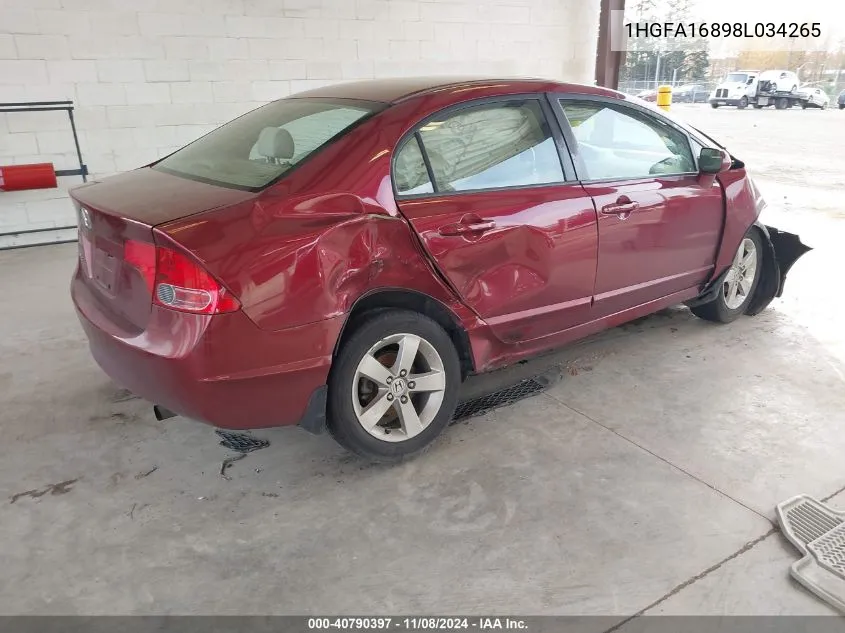 2008 Honda Civic Ex VIN: 1HGFA16898L034265 Lot: 40790397